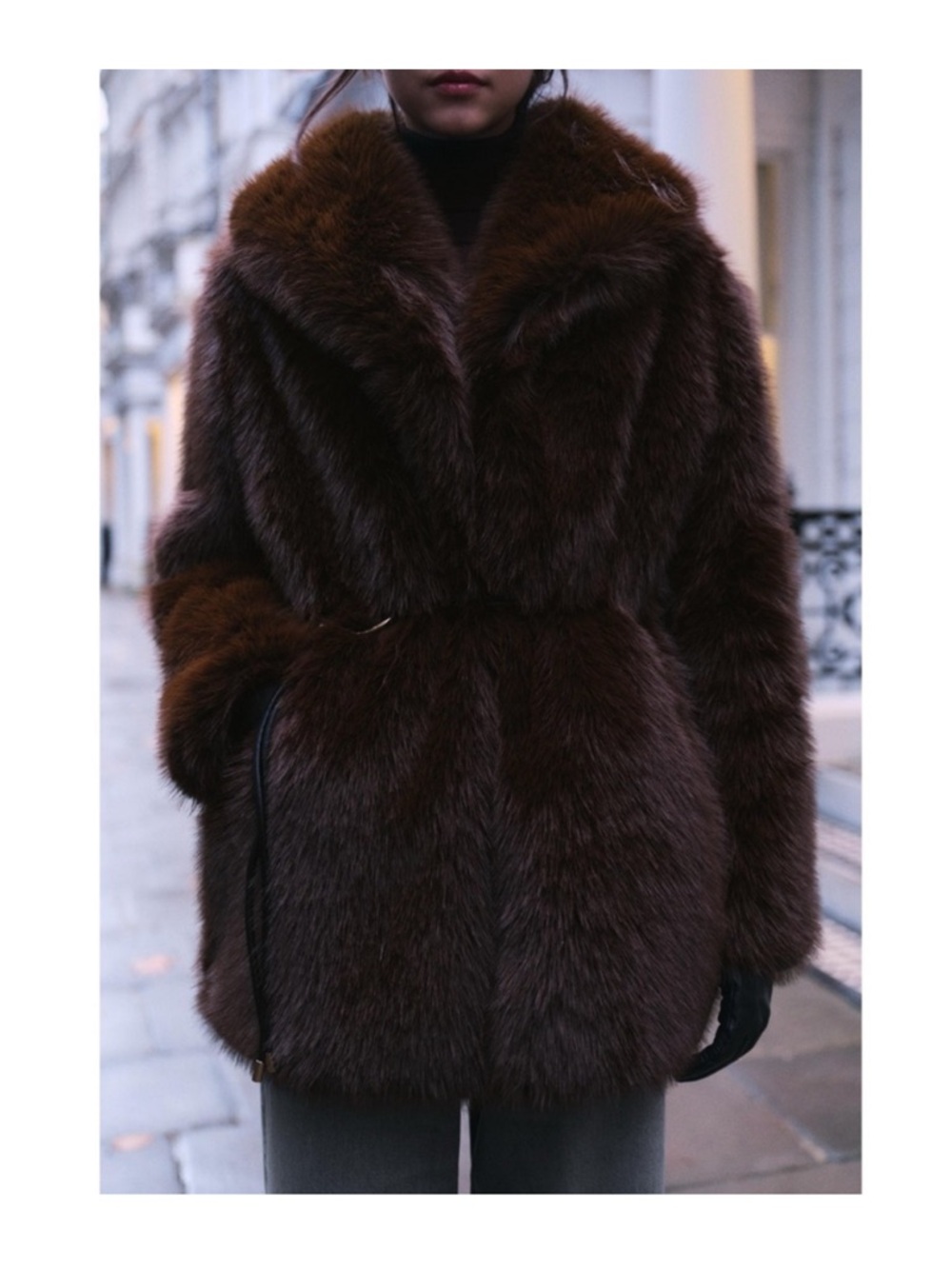 Zara Chocolate Brown Faux Fur Coat with Belt - Picture 2 of 6